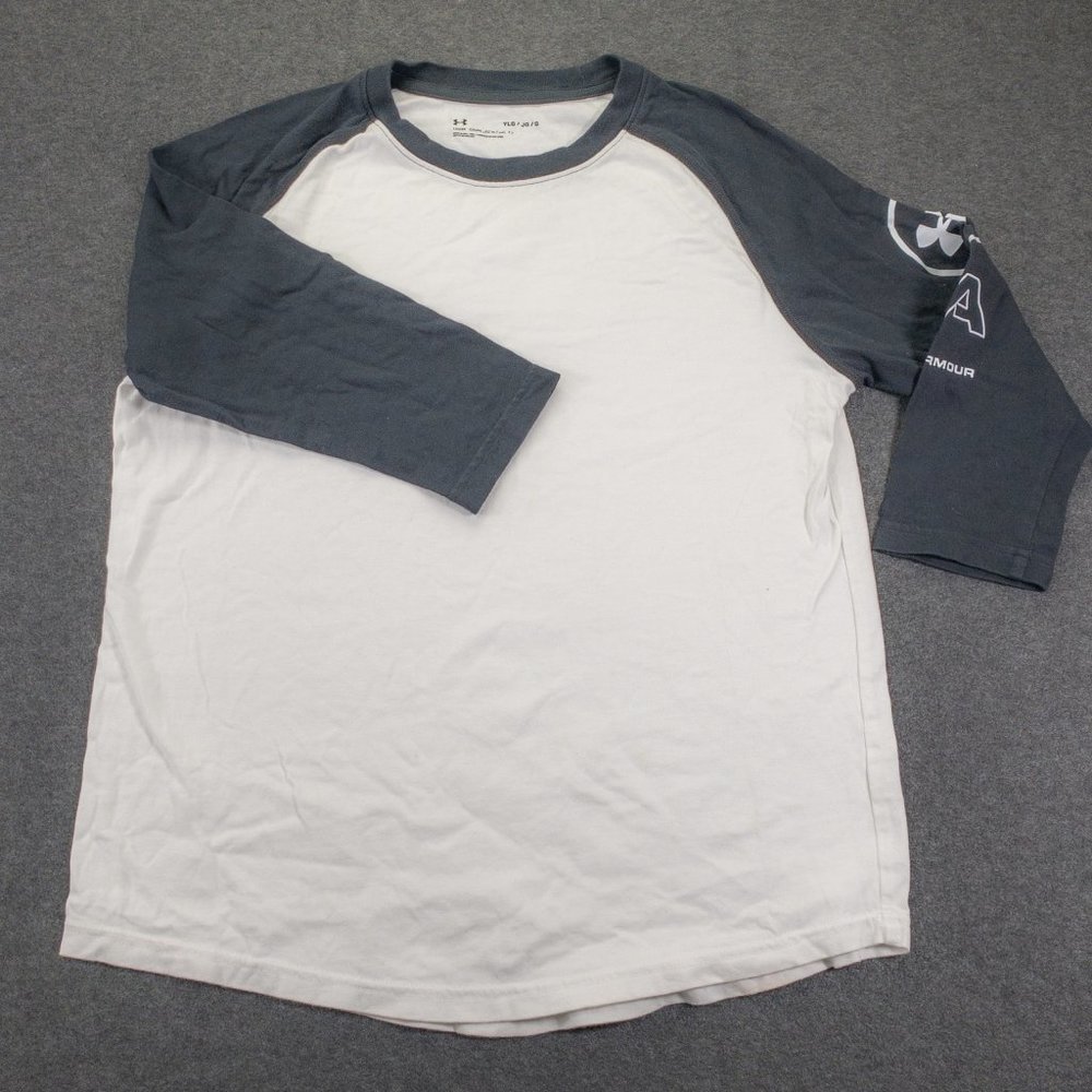 Under Armour Kids Youth Shirt Black White Large Long Sleeve Crew Neck Casual Boy